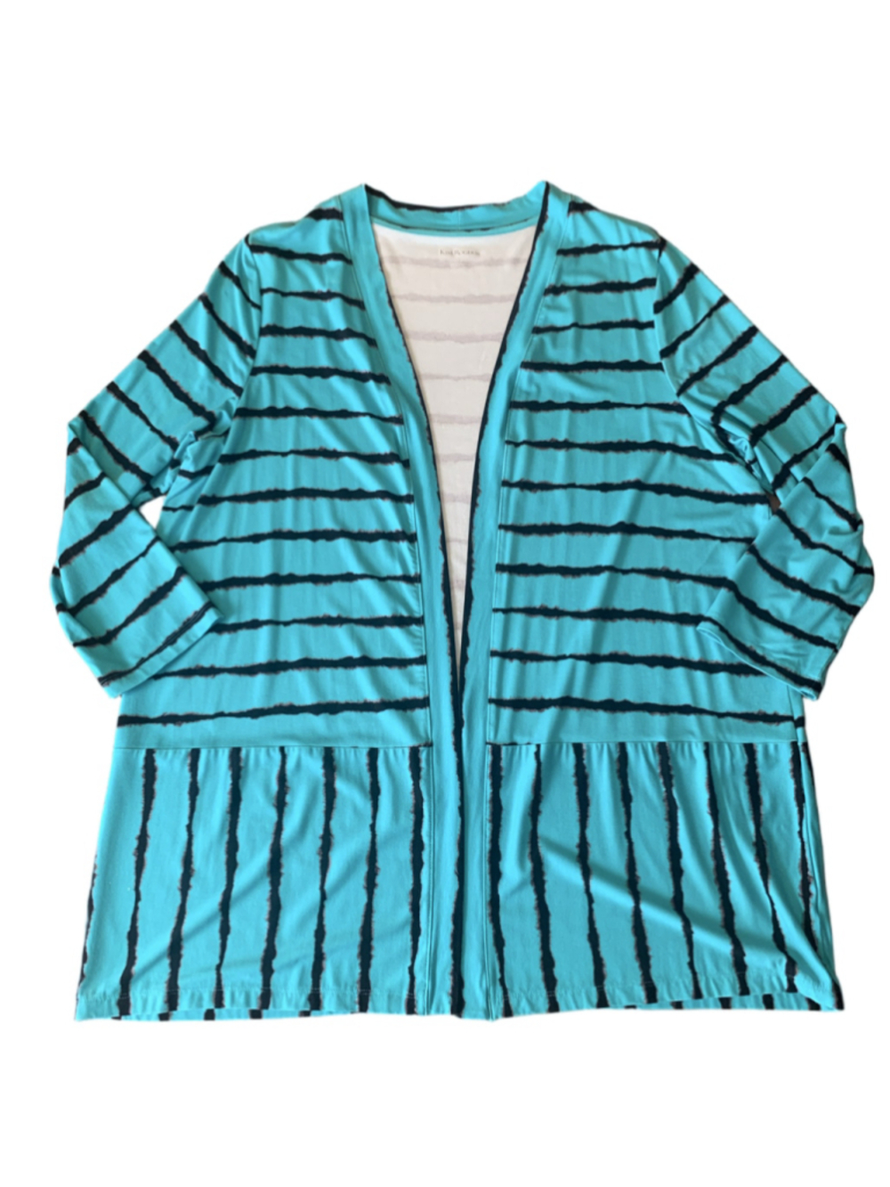 Kim Roger’s Cardigan Large Turquoise Black Brown Stripes